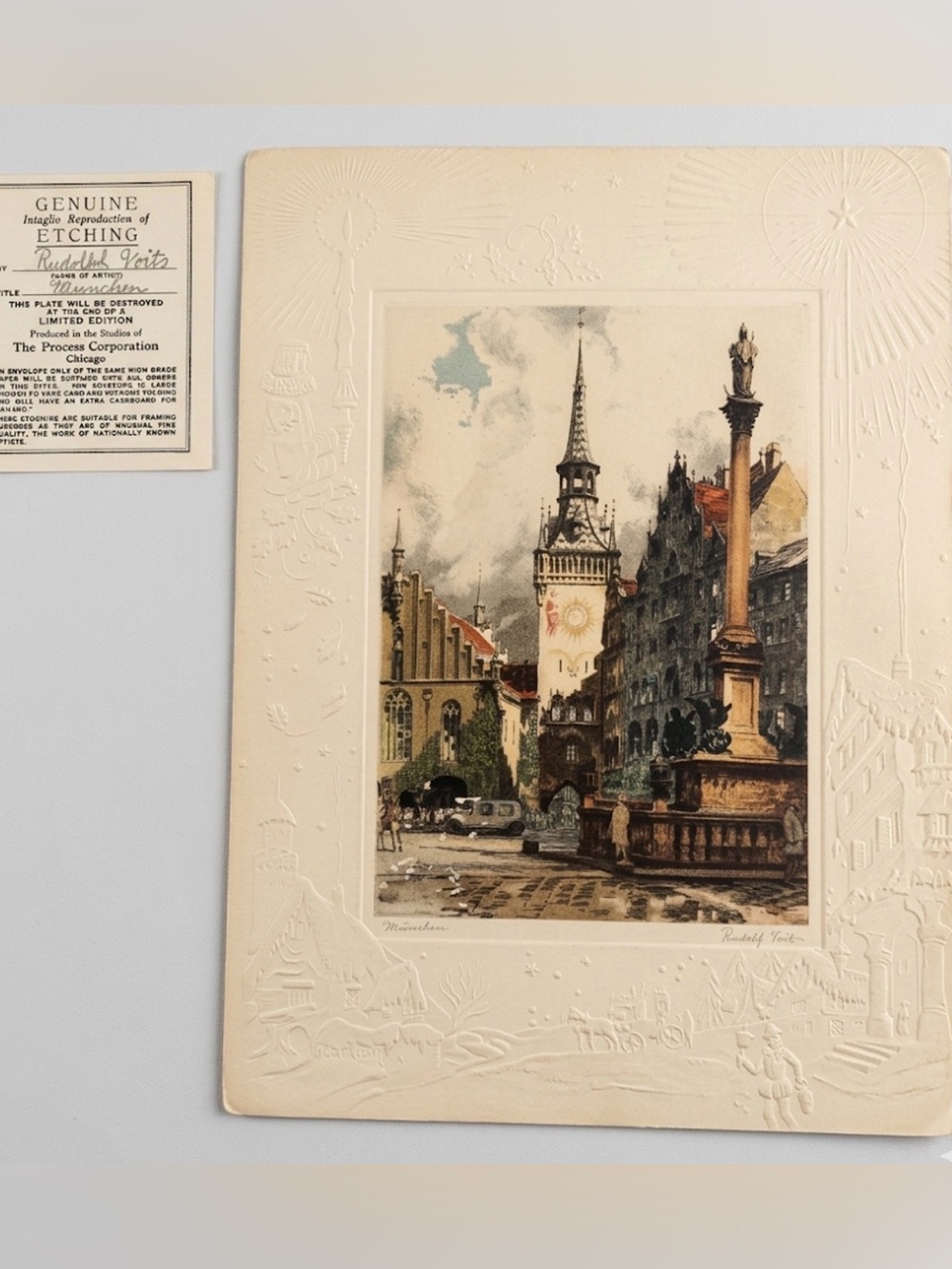 Rudolph Voits Genuine Intaglio Etching Munchen Limited Edition Signed COA